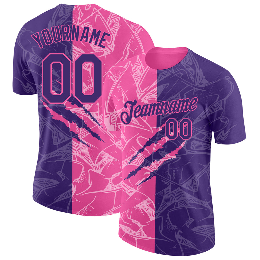 Custom Graffiti Pattern Purple-Pink Scratch 3D Performance T-Shirt