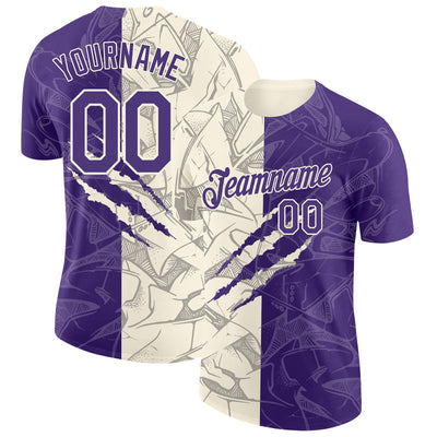 Custom Graffiti Pattern Purple-Cream Scratch 3D Performance T-Shirt