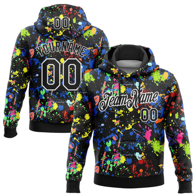 Custom Stitched Graffiti Pattern Black-White 3D Splash Grunge Art Sports Pullover Sweatshirt Hoodie