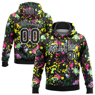 Custom Stitched Graffiti Pattern Black-White 3D Splash Grunge Art Sports Pullover Sweatshirt Hoodie