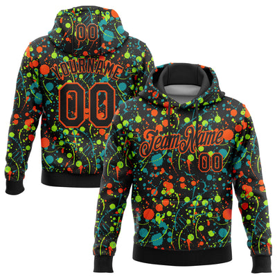 Custom Stitched Graffiti Pattern Black-Orange 3D Splash Grunge Art Sports Pullover Sweatshirt Hoodie