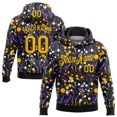 Custom Stitched Graffiti Pattern Gold-Black 3D Splash Grunge Art Sports Pullover Sweatshirt Hoodie