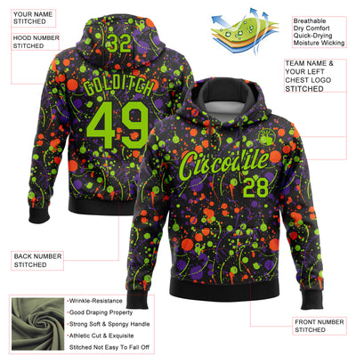 Custom Stitched Graffiti Pattern Neon Green-Black 3D Splash Grunge Art Sports Pullover Sweatshirt Hoodie