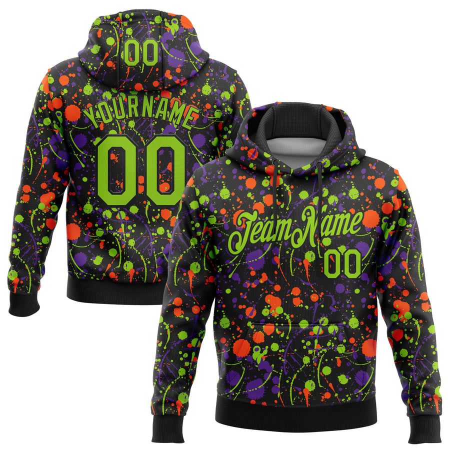 Custom Stitched Graffiti Pattern Neon Green-Black 3D Splash Grunge Art Sports Pullover Sweatshirt Hoodie