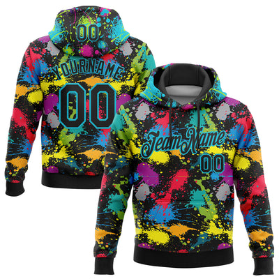 Custom Stitched Graffiti Pattern Black-Lakes Blue 3D Splash Grunge Art Sports Pullover Sweatshirt Hoodie