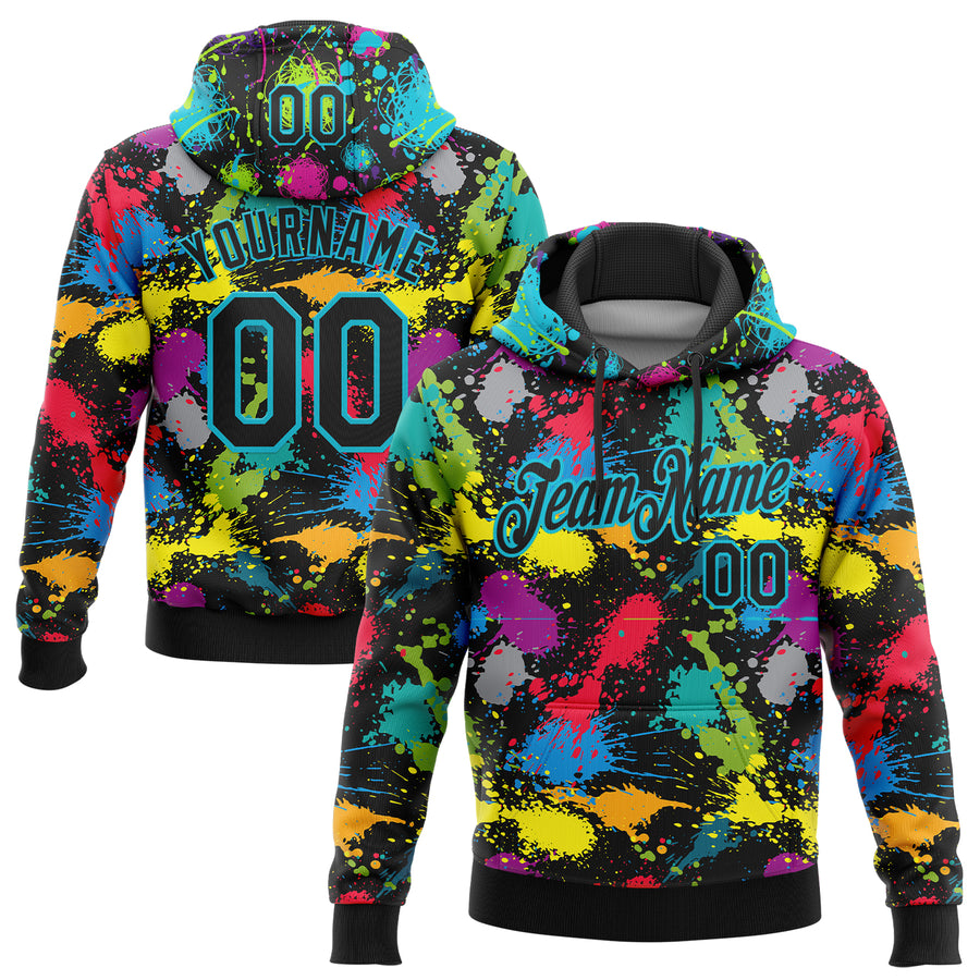 Custom Stitched Graffiti Pattern Black-Lakes Blue 3D Splash Grunge Art Sports Pullover Sweatshirt Hoodie