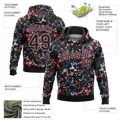 Custom Stitched Graffiti Pattern Black-Medium Pink 3D Splash Grunge Art Sports Pullover Sweatshirt Hoodie