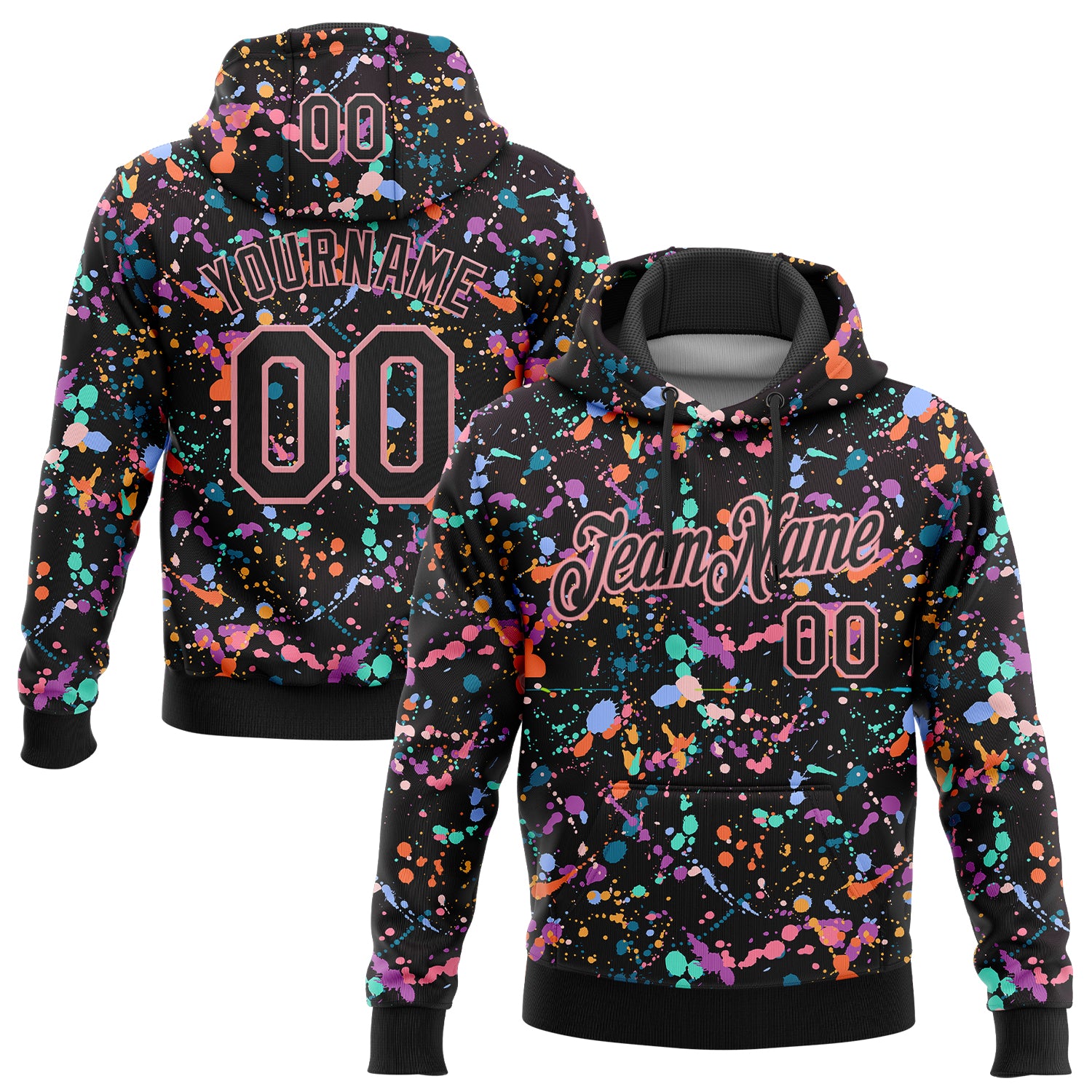 Custom Stitched Graffiti Pattern Black-Medium Pink 3D Splash Grunge Art Sports Pullover Sweatshirt Hoodie