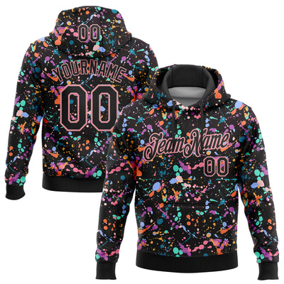 Custom Stitched Graffiti Pattern Black-Medium Pink 3D Splash Grunge Art Sports Pullover Sweatshirt Hoodie
