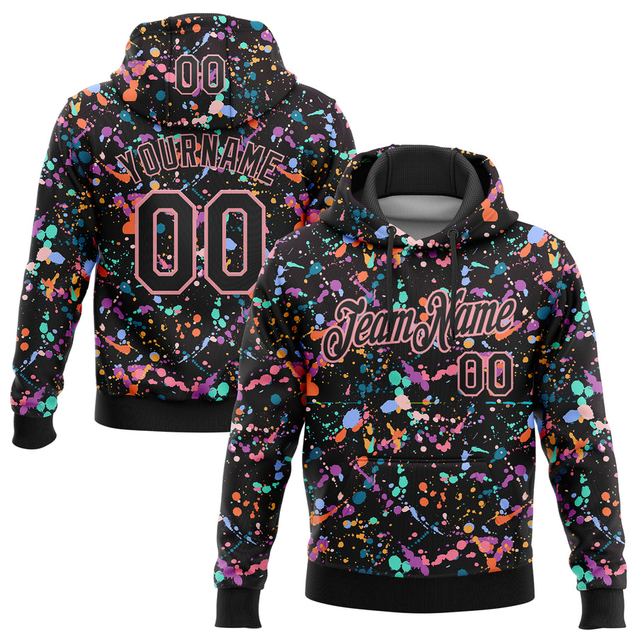 Custom Stitched Graffiti Pattern Black-Medium Pink 3D Splash Grunge Art Sports Pullover Sweatshirt Hoodie