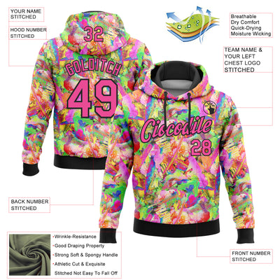 Custom Stitched Graffiti Pattern Pink-Black 3D Watercolor Grunge Art Sports Pullover Sweatshirt Hoodie