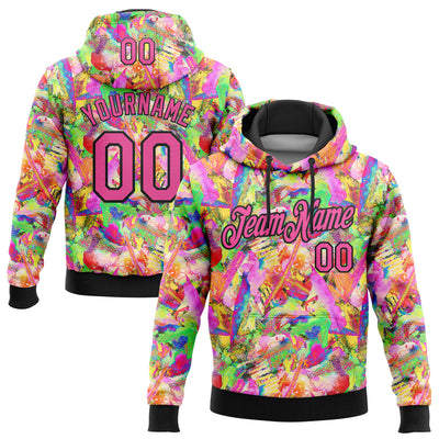 Custom Stitched Graffiti Pattern Pink-Black 3D Watercolor Grunge Art Sports Pullover Sweatshirt Hoodie