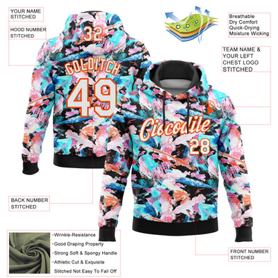 Custom Stitched Graffiti Pattern White Black-Orange 3D Watercolor Grunge Art Sports Pullover Sweatshirt Hoodie