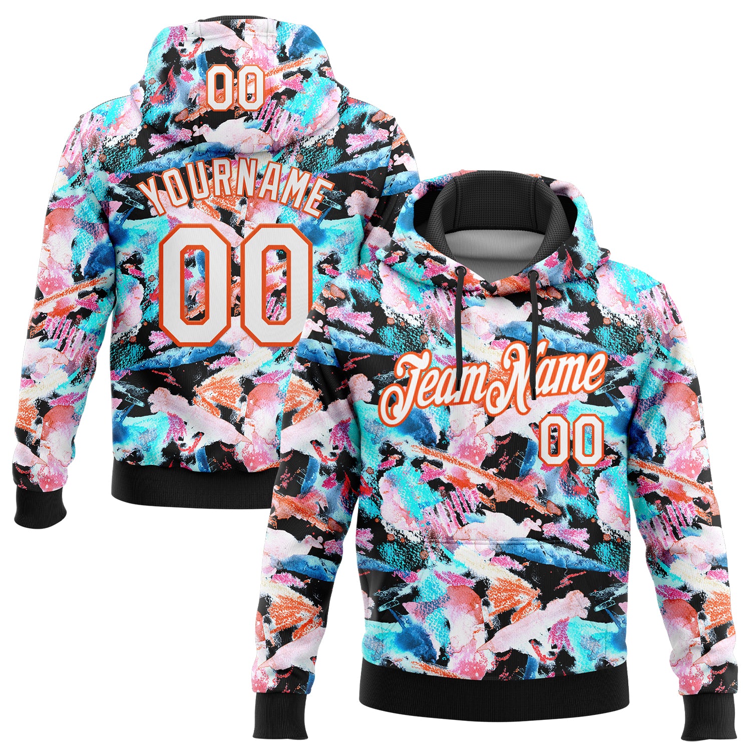 Custom Stitched Graffiti Pattern White Black-Orange 3D Watercolor Grunge Art Sports Pullover Sweatshirt Hoodie