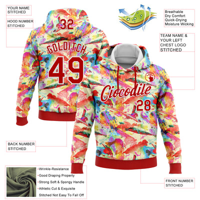 Custom Stitched Graffiti Pattern Red-White 3D Watercolor Grunge Art Sports Pullover Sweatshirt Hoodie