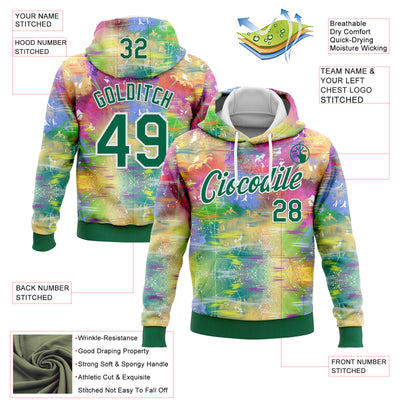 Custom Stitched Graffiti Pattern Kelly Green-White 3D Watercolor Grunge Art Sports Pullover Sweatshirt Hoodie