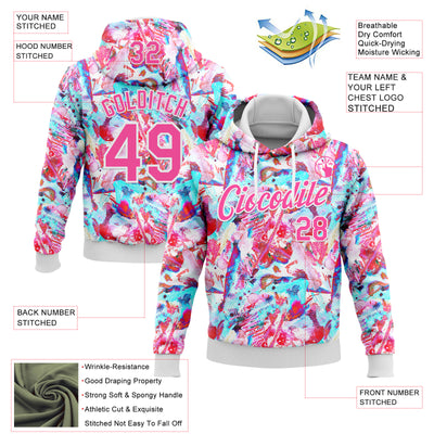 Custom Stitched Graffiti Pattern Pink-White 3D Watercolor Grunge Art Sports Pullover Sweatshirt Hoodie