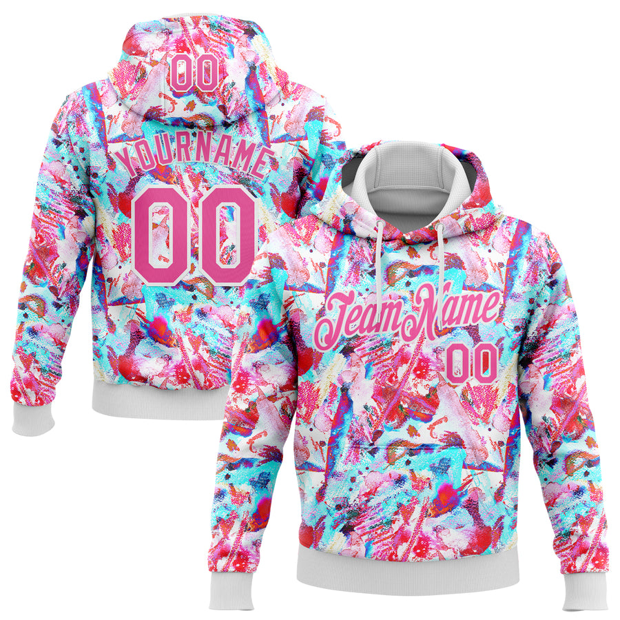 Custom Stitched Graffiti Pattern Pink-White 3D Watercolor Grunge Art Sports Pullover Sweatshirt Hoodie