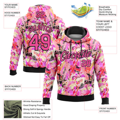 Custom Stitched Graffiti Pattern Pink-Black 3D Watercolor Grunge Art Sports Pullover Sweatshirt Hoodie