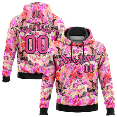 Custom Stitched Graffiti Pattern Pink-Black 3D Watercolor Grunge Art Sports Pullover Sweatshirt Hoodie