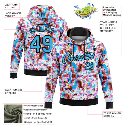 Custom Stitched Graffiti Pattern Sky Blue-Black 3D Watercolor Grunge Art Sports Pullover Sweatshirt Hoodie