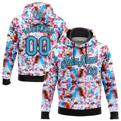 Custom Stitched Graffiti Pattern Sky Blue-Black 3D Watercolor Grunge Art Sports Pullover Sweatshirt Hoodie