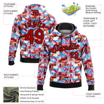 Custom Stitched Graffiti Pattern Red-Black 3D Watercolor Grunge Art Sports Pullover Sweatshirt Hoodie