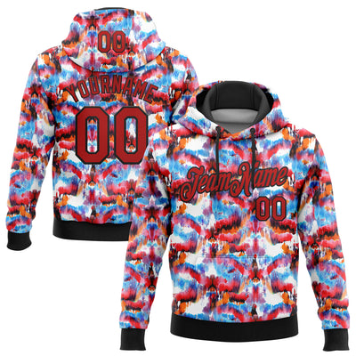 Custom Stitched Graffiti Pattern Red-Black 3D Watercolor Grunge Art Sports Pullover Sweatshirt Hoodie