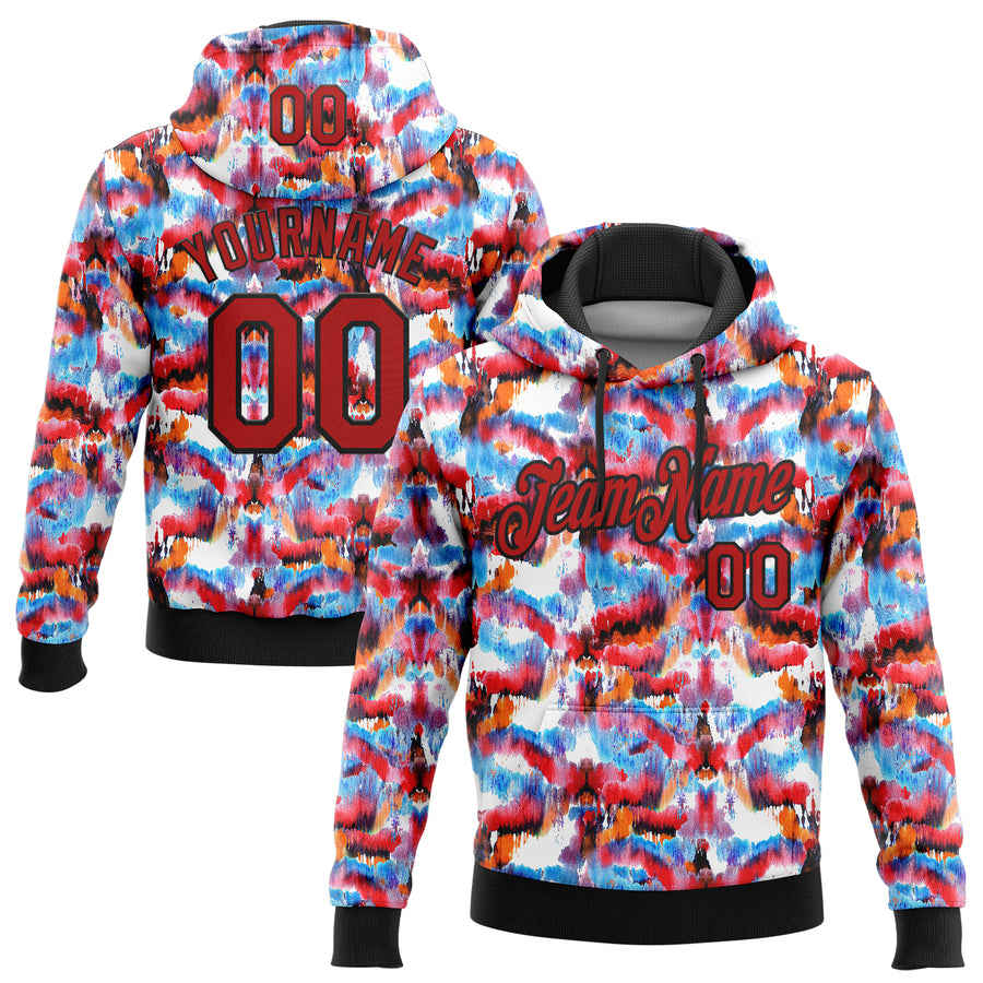 Custom Stitched Graffiti Pattern Red-Black 3D Watercolor Grunge Art Sports Pullover Sweatshirt Hoodie