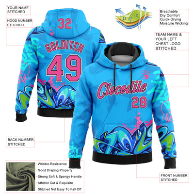 Custom Stitched Graffiti Pattern Pink Black-White 3D Hiphop Abstract Urban Street Art Sports Pullover Sweatshirt Hoodie