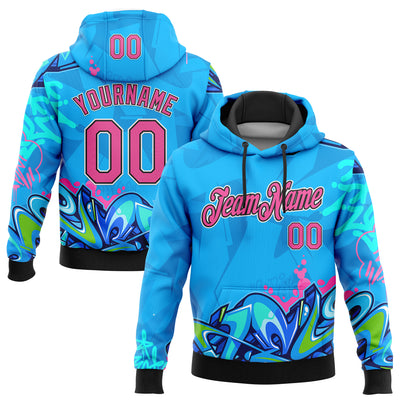 Custom Stitched Graffiti Pattern Pink Black-White 3D Hiphop Abstract Urban Street Art Sports Pullover Sweatshirt Hoodie