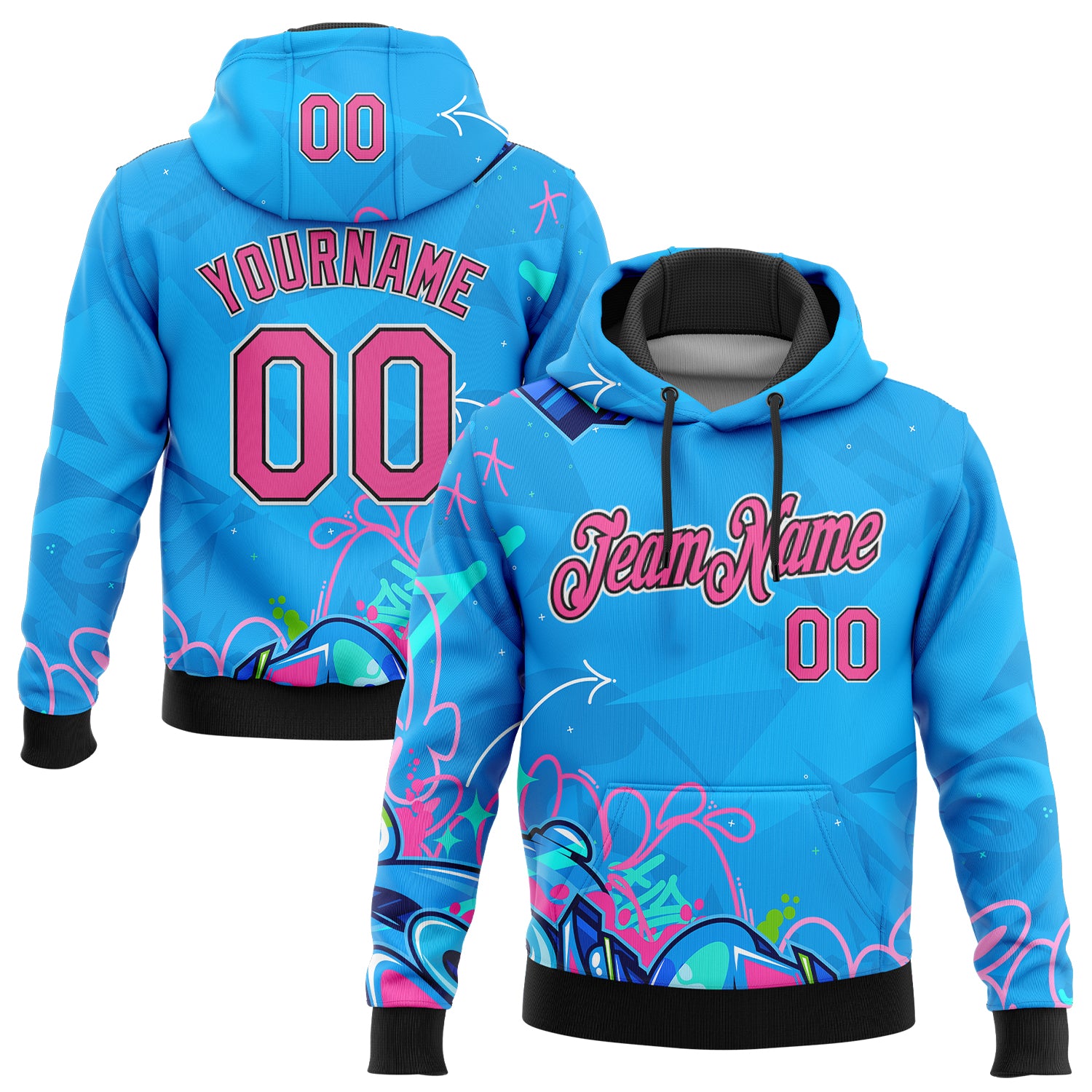 Custom Stitched Graffiti Pattern Pink Black-White 3D Hiphop Abstract Urban Street Art Sports Pullover Sweatshirt Hoodie