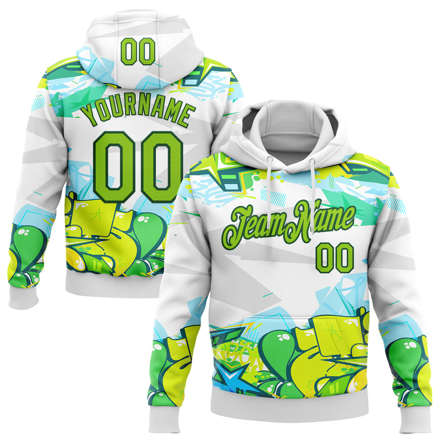 Custom Stitched Graffiti Pattern Neon Green-Green 3D Trendy Abstract Urban Street Art Sports Pullover Sweatshirt Hoodie