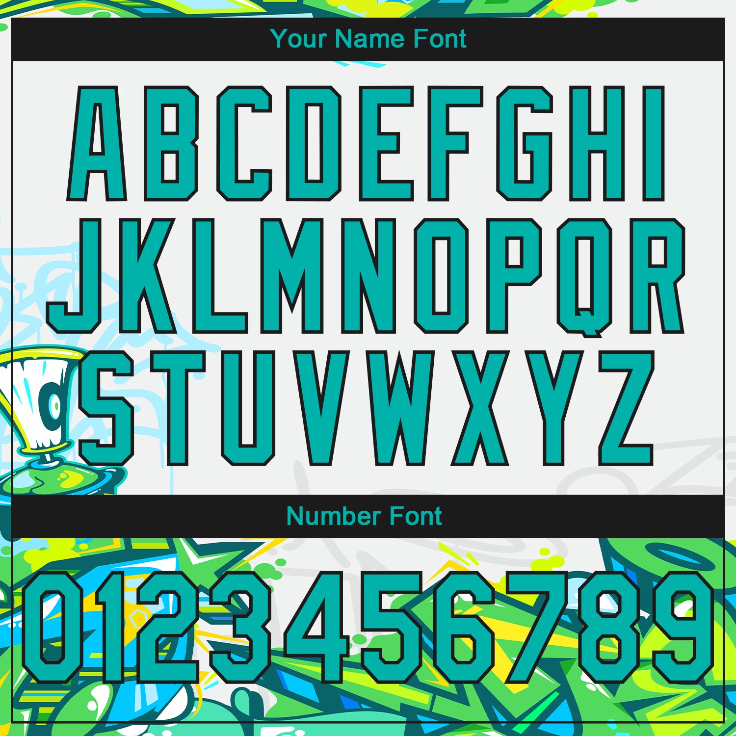 Custom Stitched Graffiti Pattern Aqua-Black 3D Trendy Abstract Urban Street Art Sports Pullover Sweatshirt Hoodie