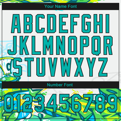 Custom Stitched Graffiti Pattern Aqua-Black 3D Trendy Abstract Urban Street Art Sports Pullover Sweatshirt Hoodie