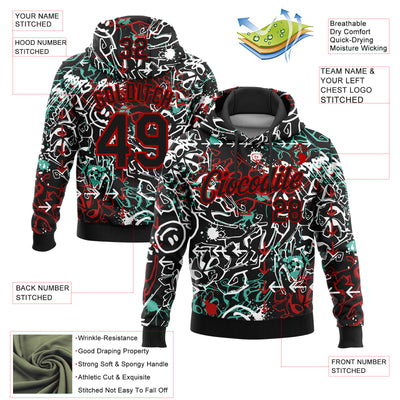 Custom Stitched Graffiti Pattern Black-Red 3D Abstract Grunge Art Sports Pullover Sweatshirt Hoodie