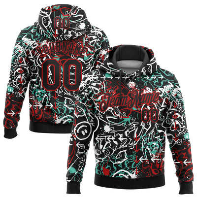 Custom Stitched Graffiti Pattern Black-Red 3D Abstract Grunge Art Sports Pullover Sweatshirt Hoodie