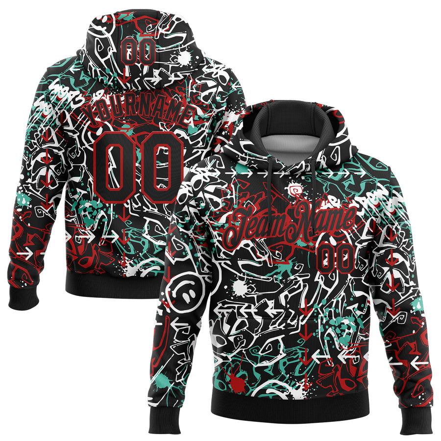 Custom Stitched Graffiti Pattern Black-Red 3D Abstract Grunge Art Sports Pullover Sweatshirt Hoodie