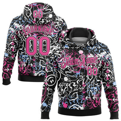 Custom Stitched Graffiti Pattern Pink Black-White 3D Abstract Grunge Art Sports Pullover Sweatshirt Hoodie