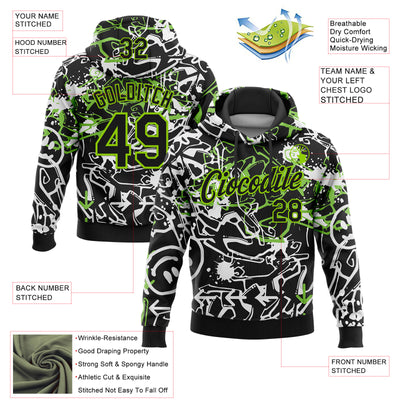 Custom Stitched Graffiti Pattern Black-Aurora Green 3D Abstract Grunge Art Sports Pullover Sweatshirt Hoodie
