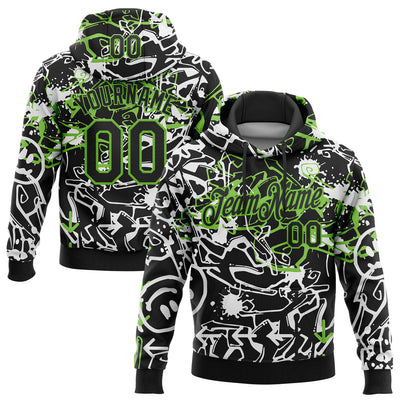 Custom Stitched Graffiti Pattern Black-Aurora Green 3D Abstract Grunge Art Sports Pullover Sweatshirt Hoodie
