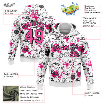 Custom Stitched Graffiti Pattern Pink-Black 3D Abstract Grunge Art Sports Pullover Sweatshirt Hoodie
