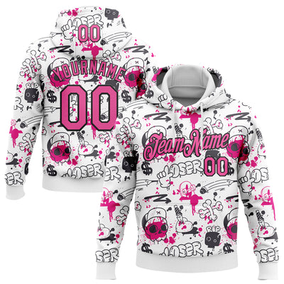 Custom Stitched Graffiti Pattern Pink-Black 3D Abstract Grunge Art Sports Pullover Sweatshirt Hoodie