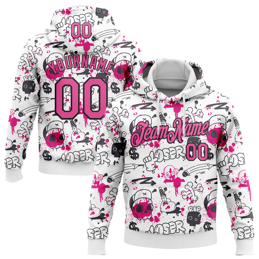 Custom Stitched Graffiti Pattern Pink-Black 3D Abstract Grunge Art Sports Pullover Sweatshirt Hoodie