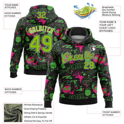 Custom Stitched Graffiti Pattern Neon Green Black-White 3D Abstract Grunge Art Sports Pullover Sweatshirt Hoodie