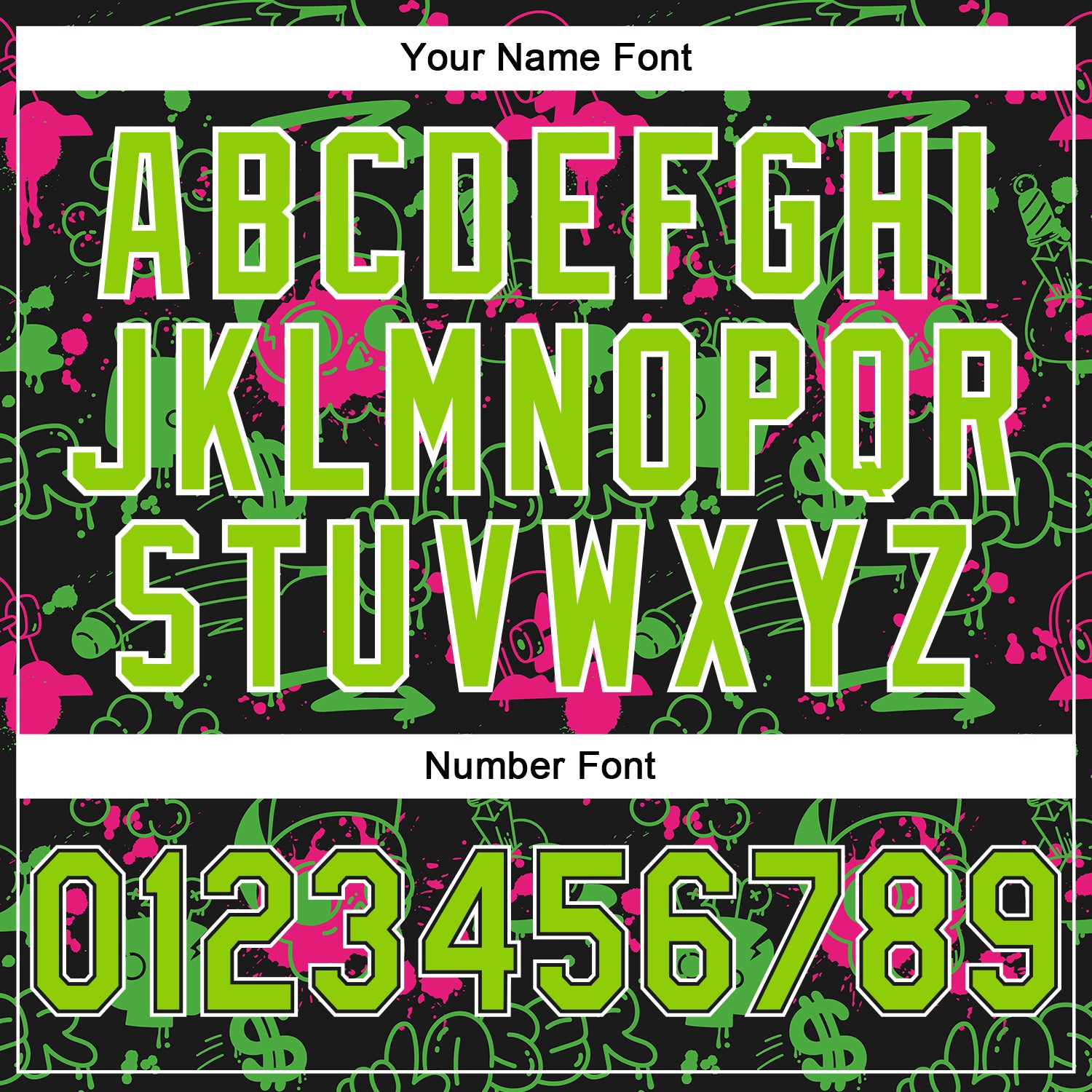 Custom Stitched Graffiti Pattern Neon Green Black-White 3D Abstract Grunge Art Sports Pullover Sweatshirt Hoodie