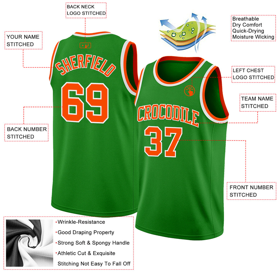 Custom Grass Green Orange-White Authentic Basketball Jersey