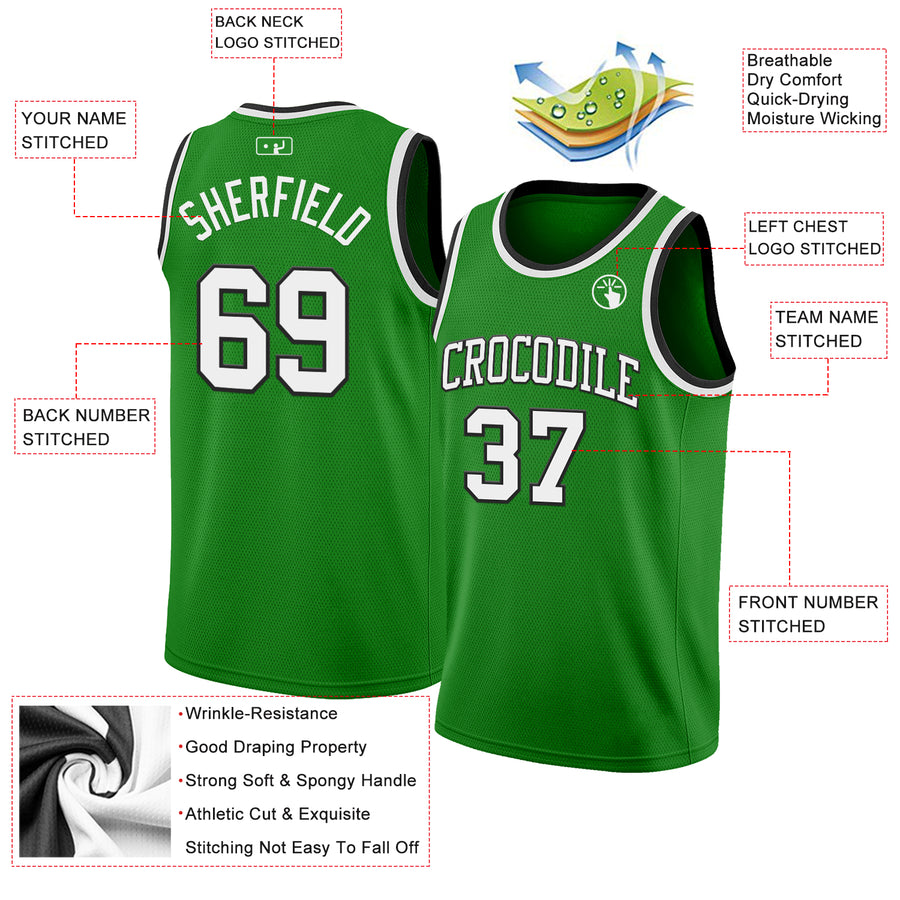 Custom Grass Green White-Black Authentic Basketball Jersey