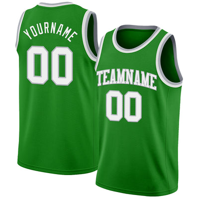 Custom Grass Green White-Gray Authentic Basketball Jersey