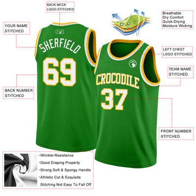 Custom Grass Green White-Gold Authentic Basketball Jersey
